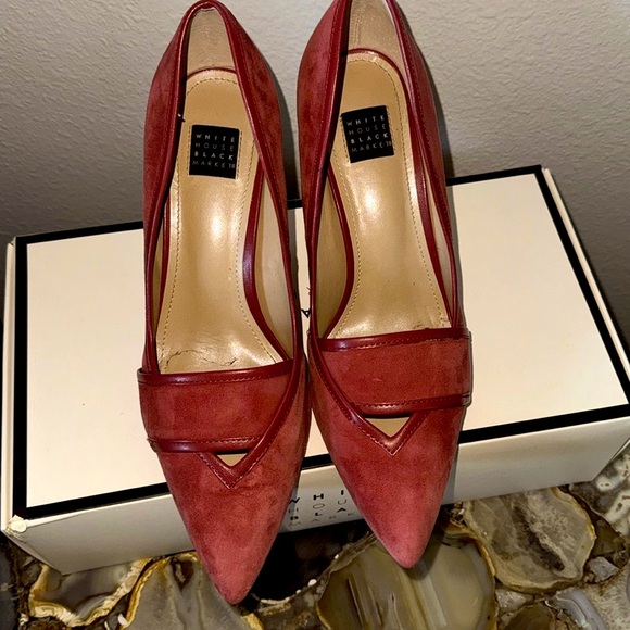 WHBM 6.5 suede shoes rose pink pump stiletto pointy toed heels - Picture 3 of 6